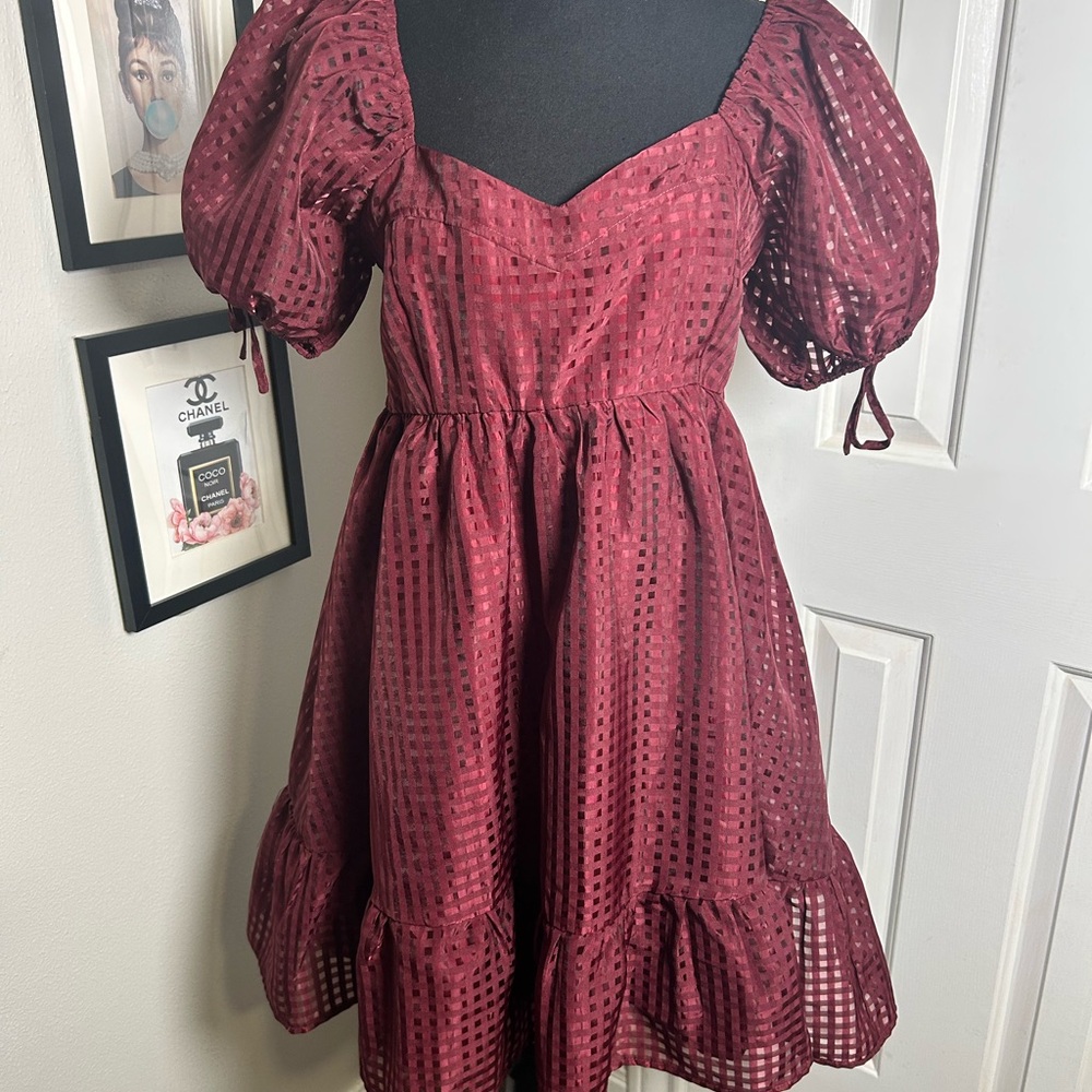 Burgundy Puff Sleeve Dress